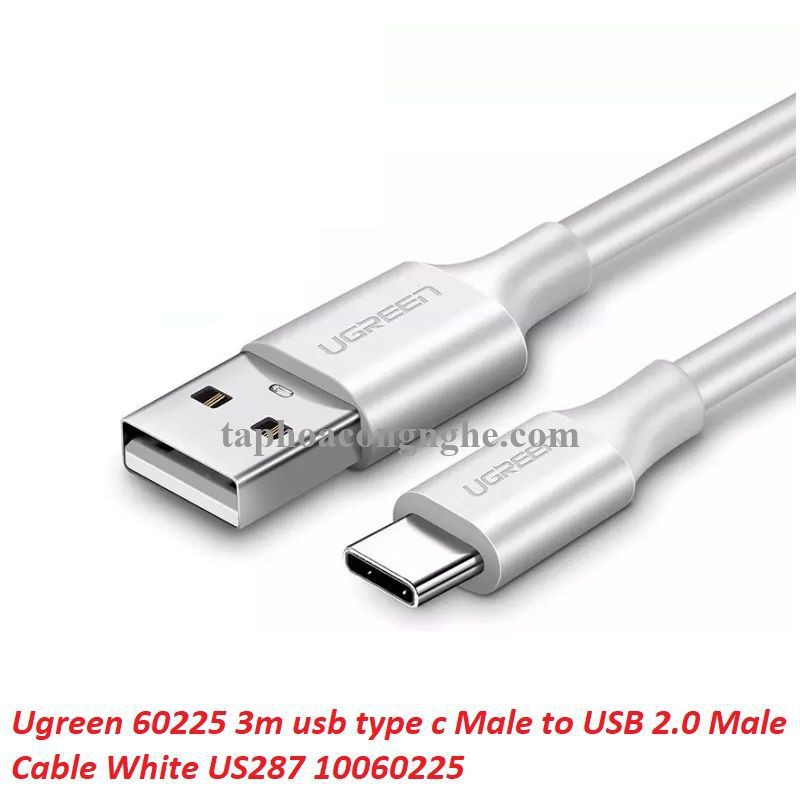 Ugreen 60225 3m 2.0 màu trắng cáp Usb ra Type C sạc và truyền dữ liệu US287 30060225